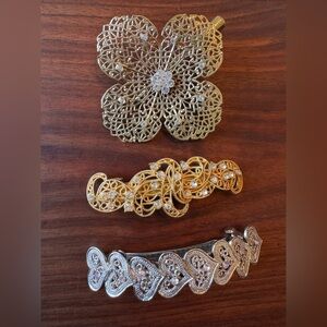 Vintage 90s Gold and Silver Filigree Hair Clips barrettes accessories set